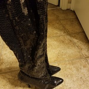Black sequin boots